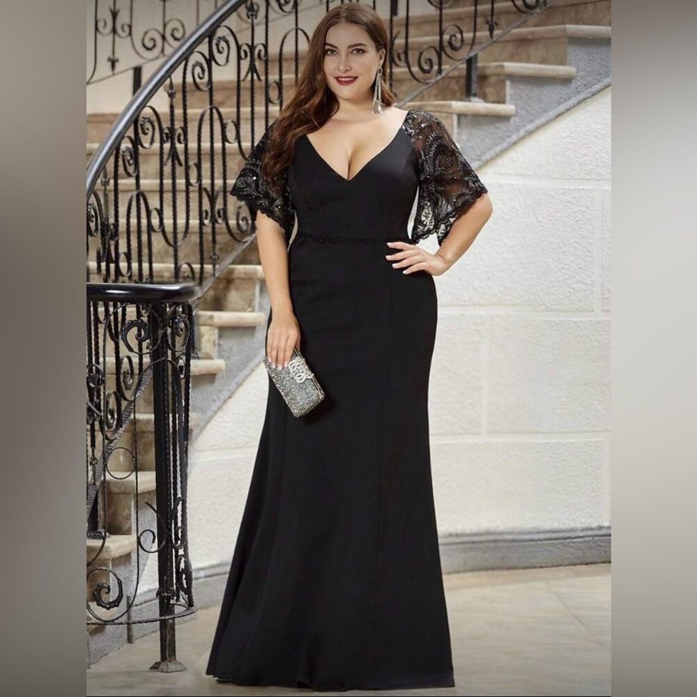EVER PRETTY Plus Contrast Sequin Sleeve Formal Dress